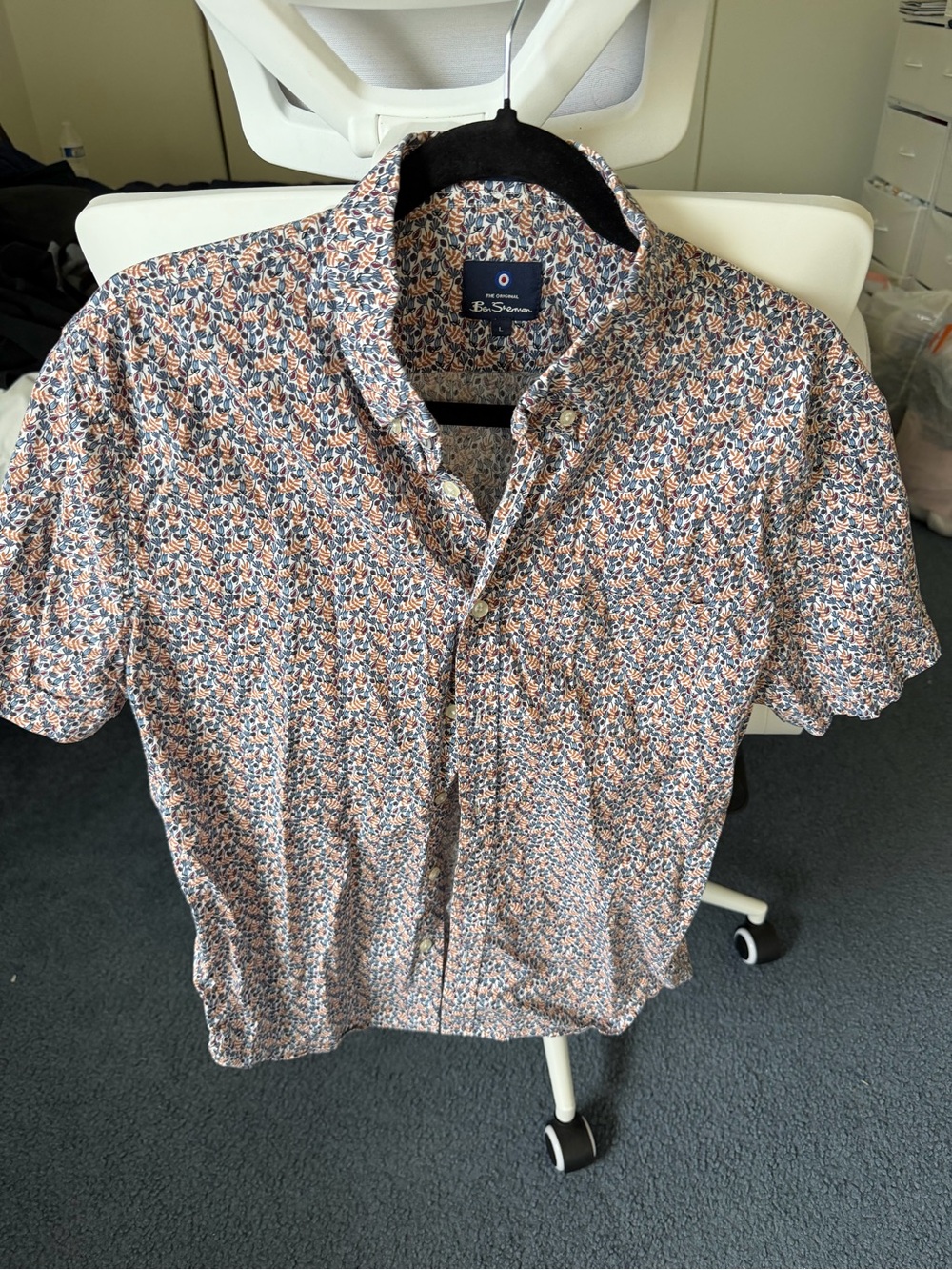 Ben Sherman Short-Sleeve Button-Down Shirt in Blue & Orange Floral Print